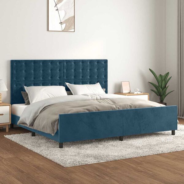 vidaXL Bedframe zonder matras 200x200 cm fluweel donkerblauw