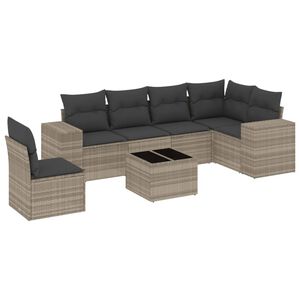 vidaXL 7-delige Loungeset met kussens poly rattan lichtgrijs