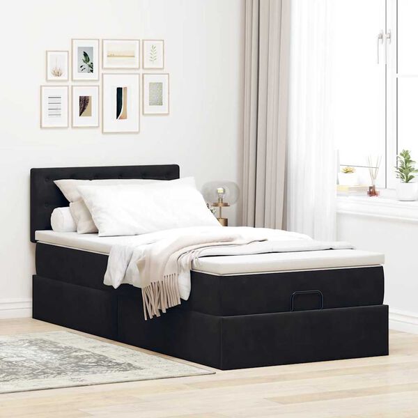 vidaXL Ottoman bed met matras en LED's 100x200 cm fluweel zwart