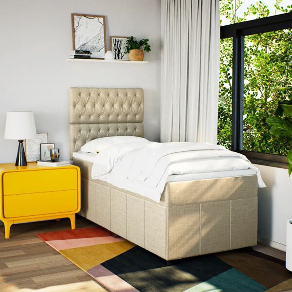 vidaXL Boxspring met matras stof cr&egrave;mekleurig 80x200 cm