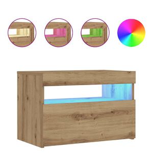 vidaXL Nachtkastje met LED 60x35x40 cm bewerkt hout artisanaal eiken