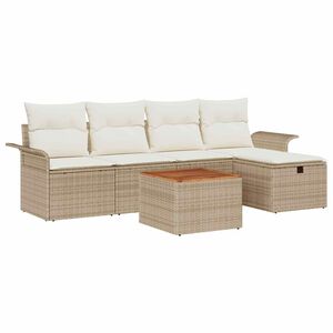 vidaXL Tuinbankenset met kussen met opslag 6 pcs Beige Poly riet