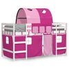 vidaXL Kinderhoogslaper met tunnel 90x190 cm massief grenenhout roze