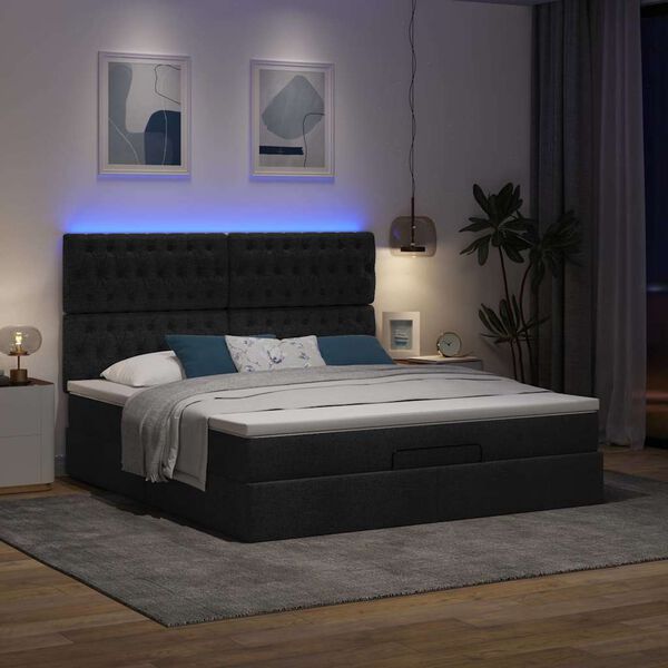 vidaXL Ottoman bed met matras en LED's 180x200cm stof zwart