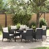 vidaXL Tuin eettafelset met kussen 7 pcs Zwart poly rattan