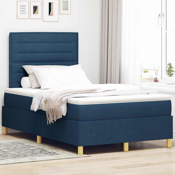 vidaXL LED Box Spring Bed met matras Blauw 120 x 190 cm Stof