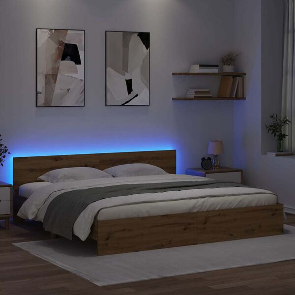 vidaXL Bedframe met hoofdeinde Artisan Eiken 200 x 200 cm Bewerkt hout