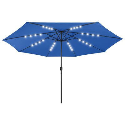 vidaXL Parasol met LED-verlichting en metalen paal 400 cm azuurblauw