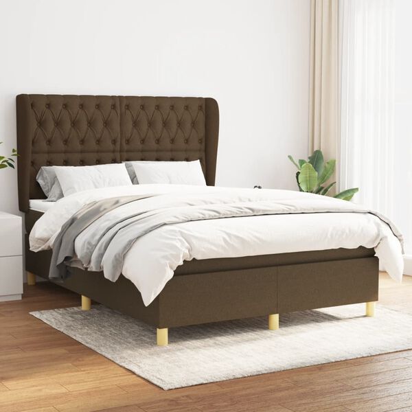 vidaXL Boxspring met matras stof donkerbruin 140x190 cm