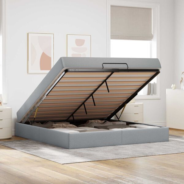 vidaXL Bedframe met matras met matras 2 pcs Lichtgrijs Stof