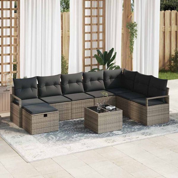 vidaXL Bankstel met kussen 6 pcs poly rattan
