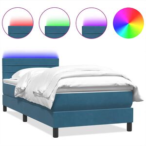 vidaXL Boxspring met matras en LED fluweel donkerblauw 80x220 cm
