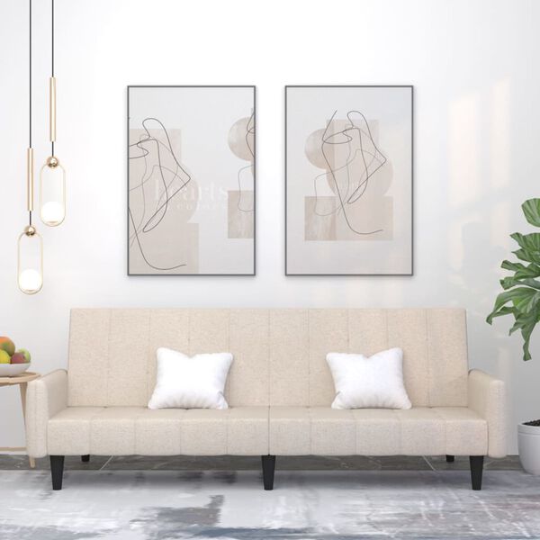 vidaXL Slaapbank 2-zits microvezelstof cr&egrave;mekleurig