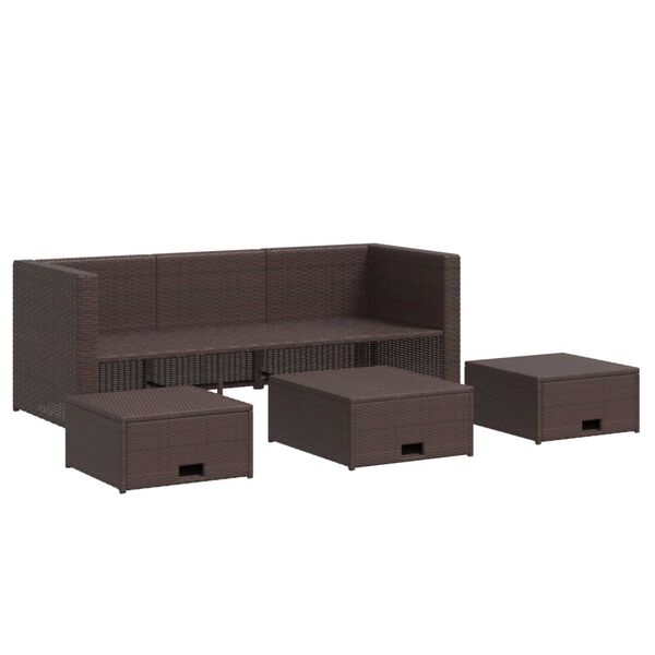 vidaXL 4-delige Loungeset met kussens poly rattan bruin