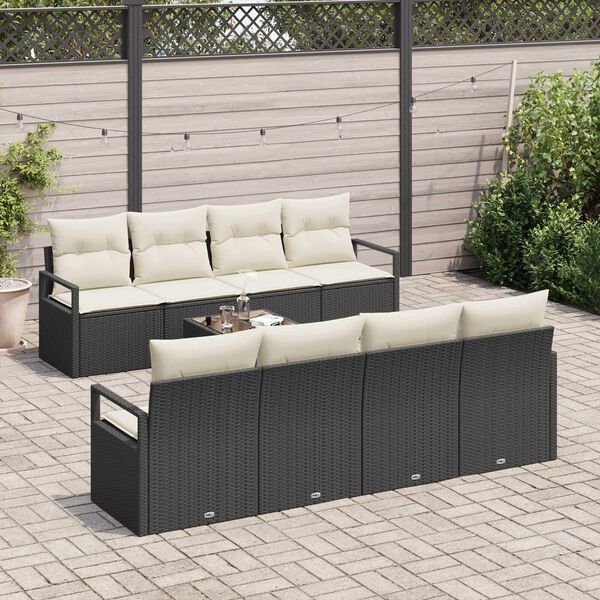 vidaXL Tuin Sofa Set met kussen 9 pcs Zwart en Cr&egrave;me poly rattan