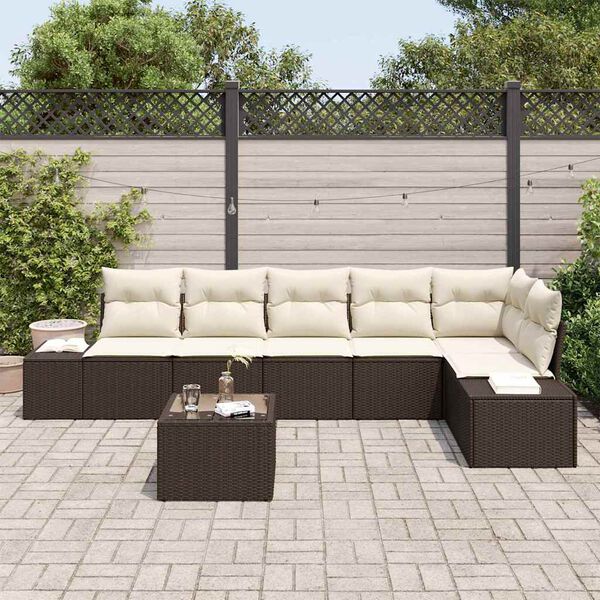 vidaXL Tuin Sofa Set met kussen 7 pcs Bruin en Crème poly rattan