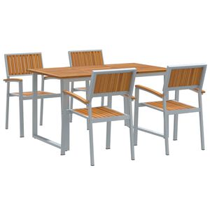 vidaXL Tuin eettafelset 5 st Grijs Massief Acaciahout