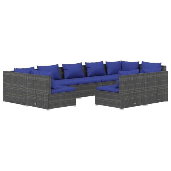 vidaXL 9-delige Loungeset met kussens poly rattan grijs