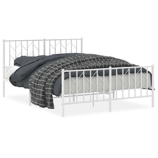 vidaXL Bedframe met hoofd- en voeteneinde metaal wit 135x190 cm