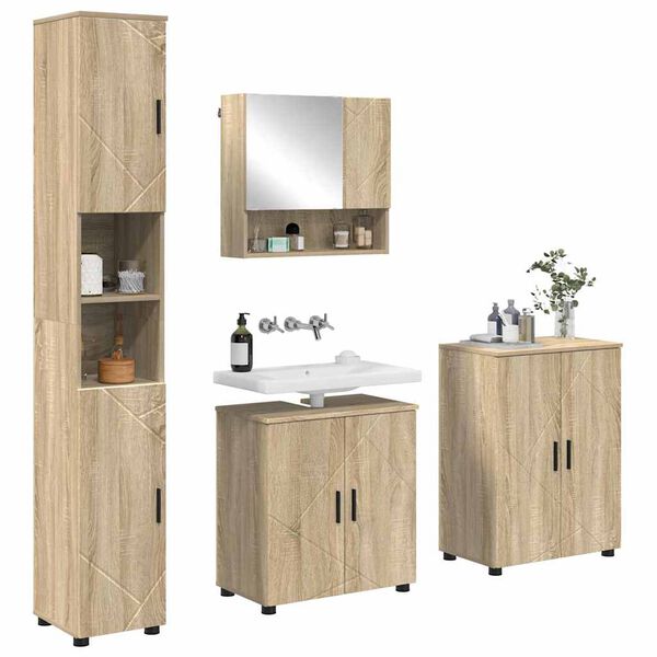 vidaXL Badkamermeubelset 4 pcs Sonoma Eiken Bewerkt hout & Metaal