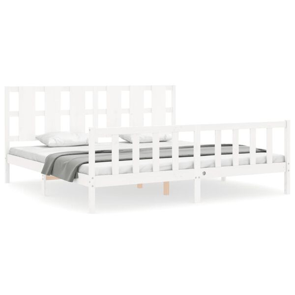 vidaXL Bedframe met hoofdbord massief hout wit 180x200 cm