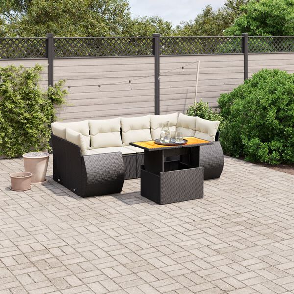 vidaXL 7-delige Loungeset met kussens poly rattan zwart