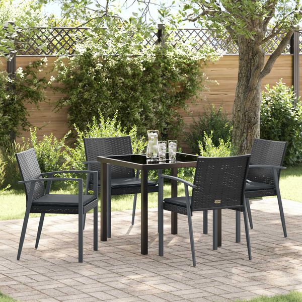 vidaXL Tuin eettafelset 5 pcs Zwart en Grijs PE Rattan