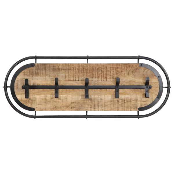 vidaXL Wandkapstok met 5 haken massief ruw mangohout
