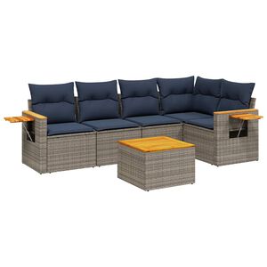 vidaXL 6-delige Loungeset met kussens poly rattan grijs