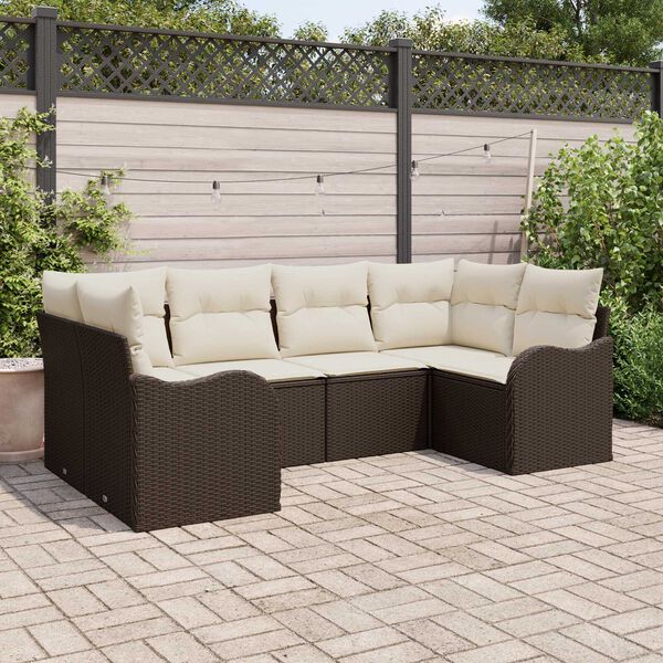 vidaXL Tuin Sofa Set met kussen 6 pcs Bruin en wit Poly riet