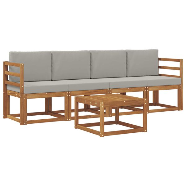 vidaXL Buiten bankenset met kussen 5 pcs Natuurlijk en Lichtgrijs