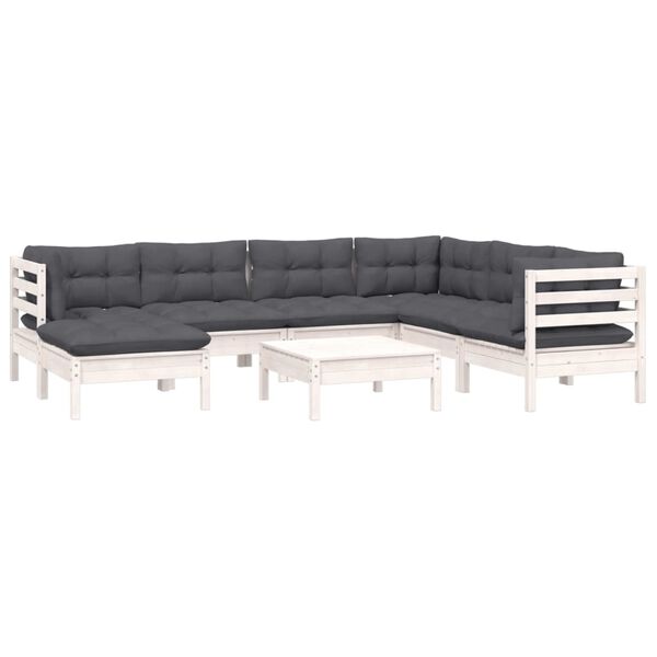 vidaXL 8-delige Loungeset met kussens massief grenenhout wit