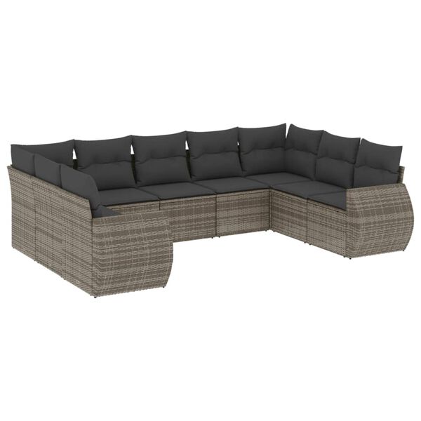 vidaXL 9-delige Loungeset met kussens poly rattan grijs