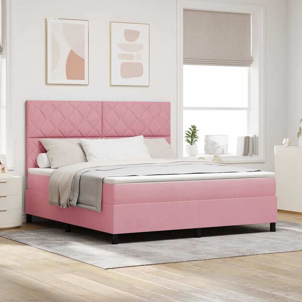 vidaXL LED Box Spring Bed met matras Roze 180 x 200 cm Stof