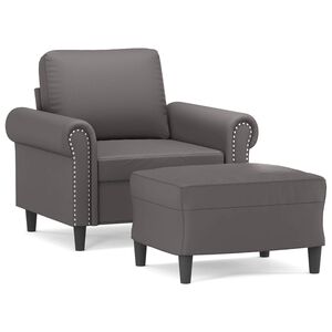 vidaXL Fauteuil met voetenbank 60 cm kunstleer grijs