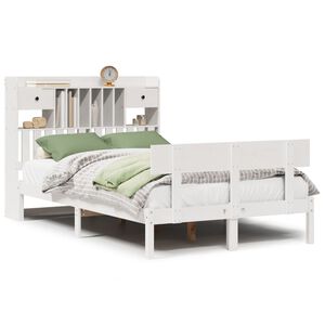 vidaXL Bed met boekenkast zonder matras grenenhout wit 135x190 cm