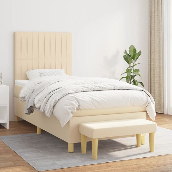 vidaXL Boxspring met matras stof cr&egrave;mekleurig 90x190 cm