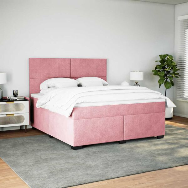 vidaXL Boxspring met matras fluweel roze 180x200 cm