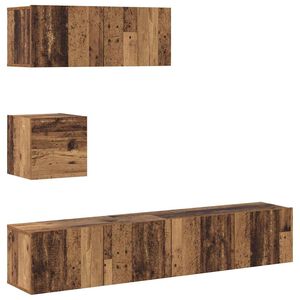 vidaXL 4-delig Tv-meubelset wandmontage bewerkt hout oud houtkleurig