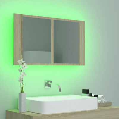 vidaXL Badkamerkast met spiegel LED 80x12x45 acryl sonoma eikenkleurig