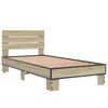 vidaXL Bedframe bewerkt hout en metaal sonoma eikenkleurig 75x190 cm