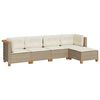 vidaXL 5-delige Loungeset met kussens poly rattan beige