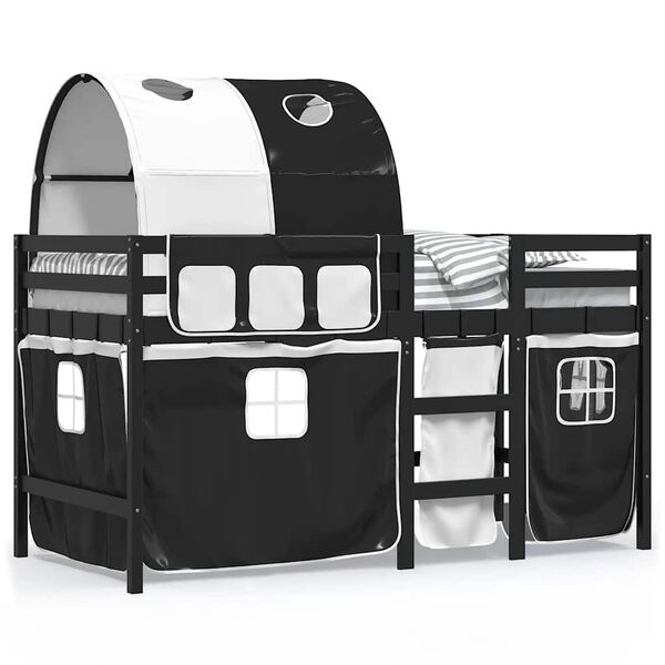 vidaXL Kinderhoogslaper met tunnel 80x200 cm grenenhout wit en zwart