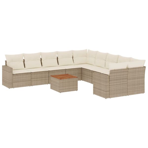 vidaXL 11-delige Tuinset met kussens poly rattan beige