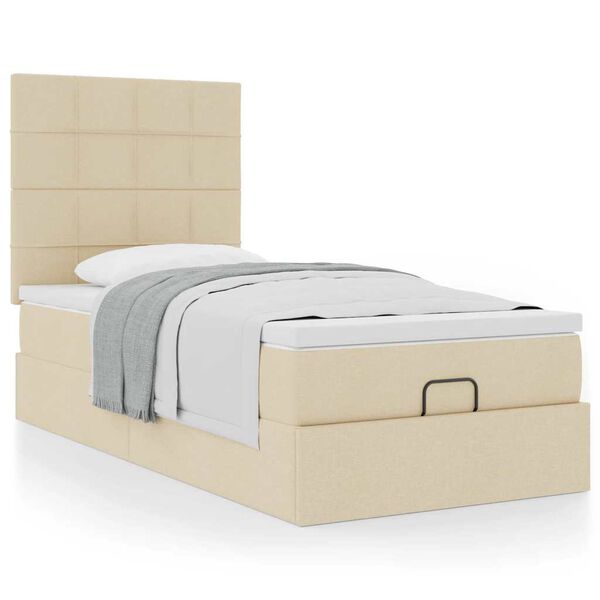 vidaXL Ottoman bed met matras 90x190cm stof cr&egrave;mekleurig