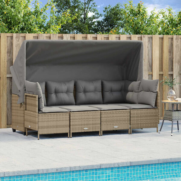 vidaXL 5-delige Loungeset met kussens poly rattan beige