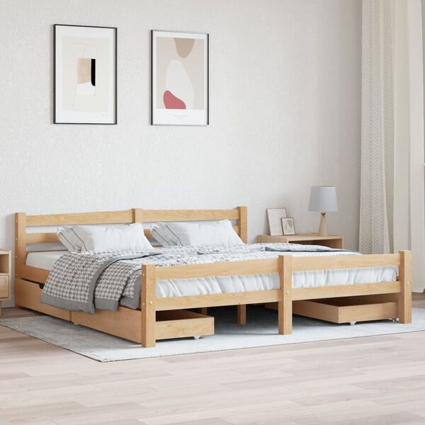 vidaXL Bedframe met 4 lades massief grenenhout 180x200 cm
