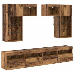 vidaXL TV Wandmeubels Wandgemonteerd 6 pcs Zwart Eiken Bewerkt hout