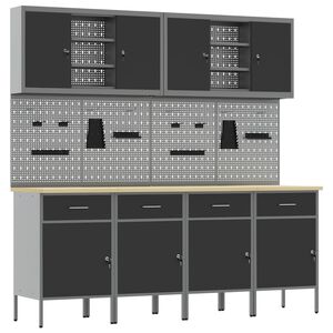 vidaXL Werk kast met lade 10 st Zwart Engineered hout en staal