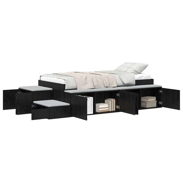 vidaXL Opbergbedframe met opslag Zwart Eiken 90 cm Bewerkt hout